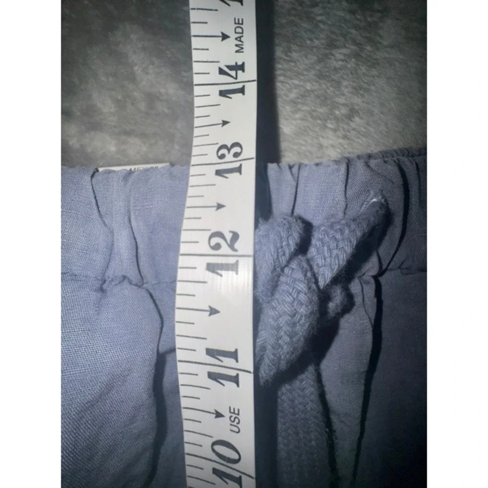 Zara‎ Pants Women S Blue Linen Blend Relaxed Drawstring Straight Leg NWT